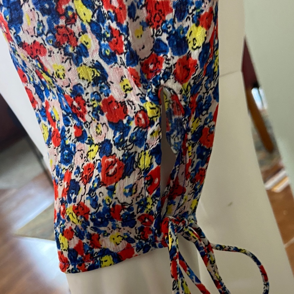 H&M Peplum Floral Blouse Smocked Top Shirt Medium M Peasant Long Sleeve Ruched - Picture 8 of 13